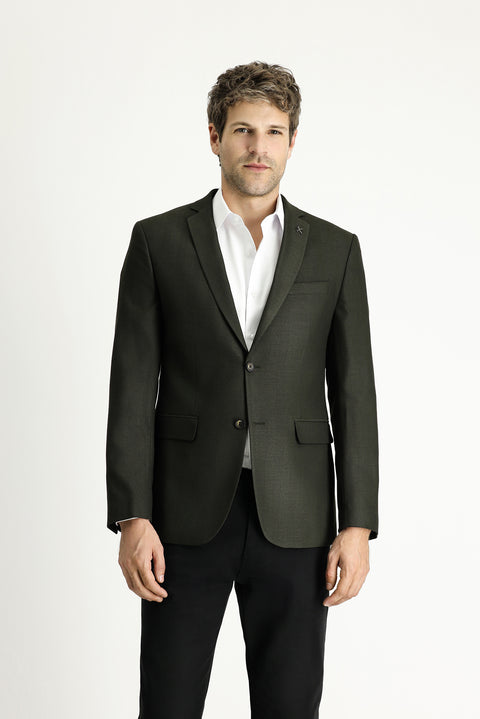 Dark Khaki 7 Drop Super Slim Fit Extra Narrow Cut Patterned Blazer Jacket