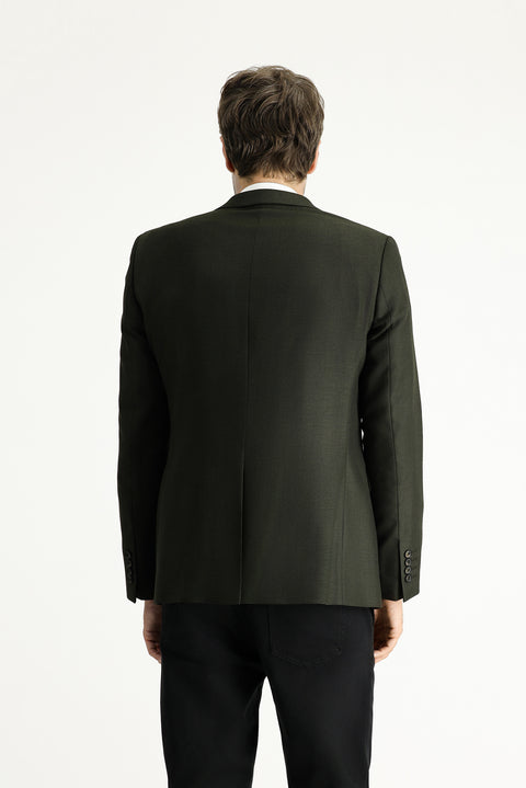 Dark Khaki 7 Drop Super Slim Fit Extra Narrow Cut Patterned Blazer Jacket