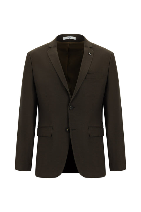 Medium Brown 7 Drop Super Slim Fit Extra Narrow Cut Patterned Blazer Jacket
