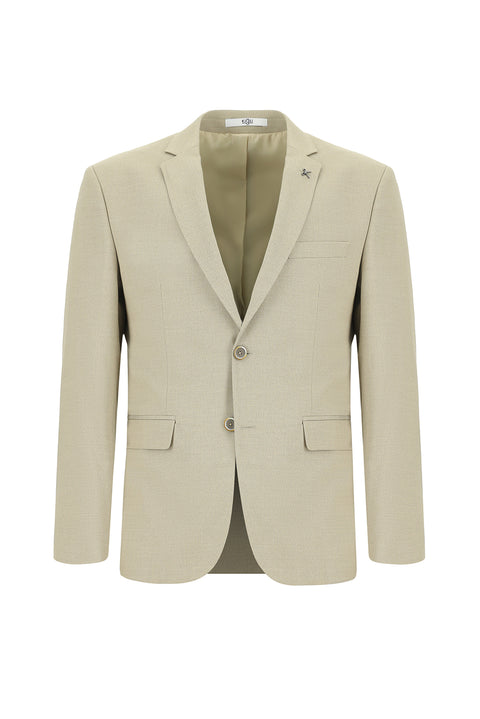 Orta Bej 7 Drop Super Slim Fit Eksra Dar Kesim Desenli Blazer Ceket
