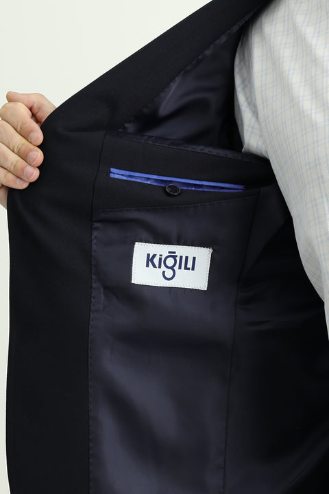 Dark Navy 7 Drop Slim Fit Narrow Cut Wool Blazer Jacket