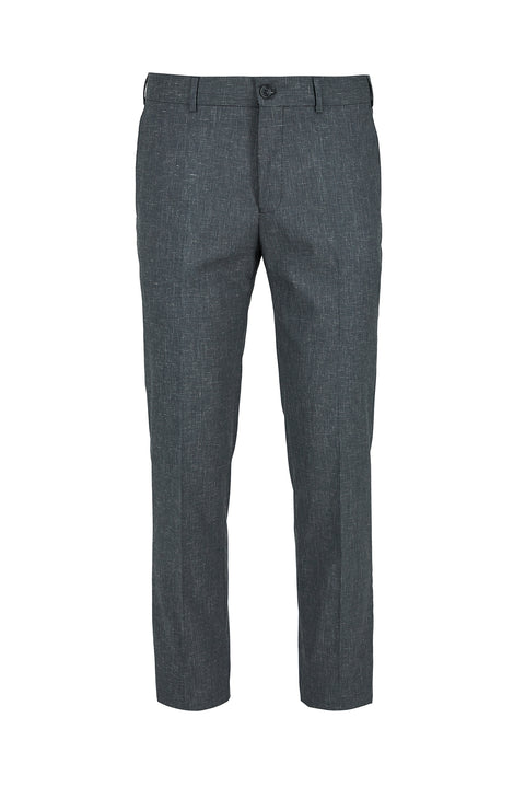 Mid Smoked 4 Drop Relaxed Fit Linen Blend Classic Fabric Trousers
