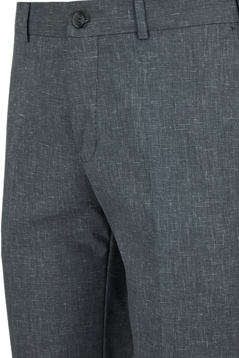 Mid Smoked 4 Drop Relaxed Fit Linen Blend Classic Fabric Trousers