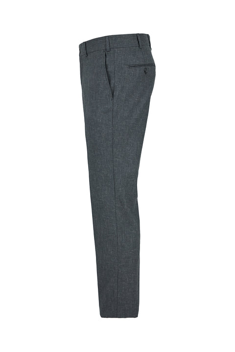 Mid Smoked 4 Drop Relaxed Fit Linen Blend Classic Fabric Trousers