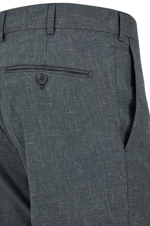 Medium Smoke 7 Drop Slim Fit Narrow Cut Linen Blend Classic Fabric Trousers