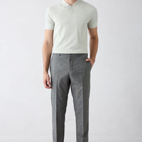 Dark Charcoal 7 Drop Slim Fit Narrow Cut Linen Blend Classic Fabric Trousers