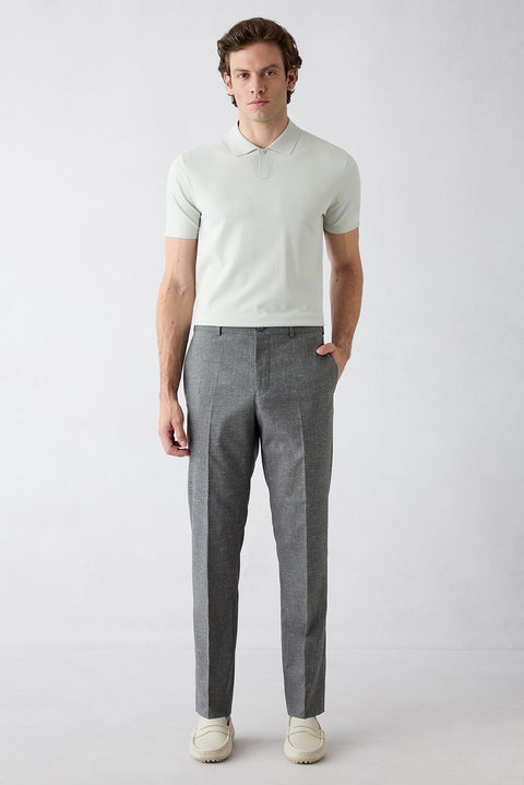 Dark Charcoal 6-Drop Regular Fit Standard Cut Linen Blend Classic Fabric Trousers