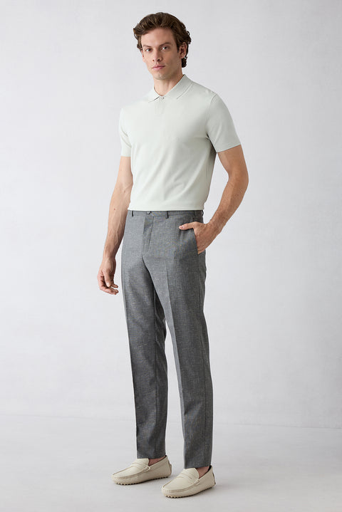 Dark Charcoal 6-Drop Regular Fit Standard Cut Linen Blend Classic Fabric Trousers
