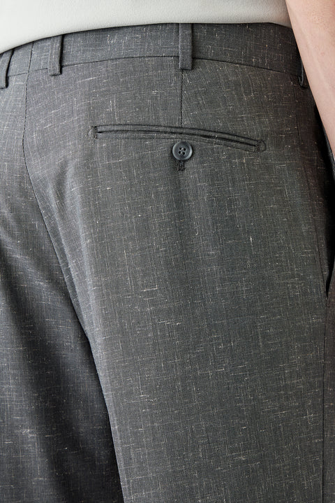 Dark Charcoal 6-Drop Regular Fit Standard Cut Linen Blend Classic Fabric Trousers