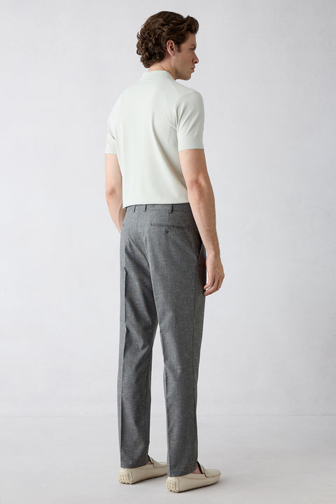 Dark Charcoal 6-Drop Regular Fit Standard Cut Linen Blend Classic Fabric Trousers