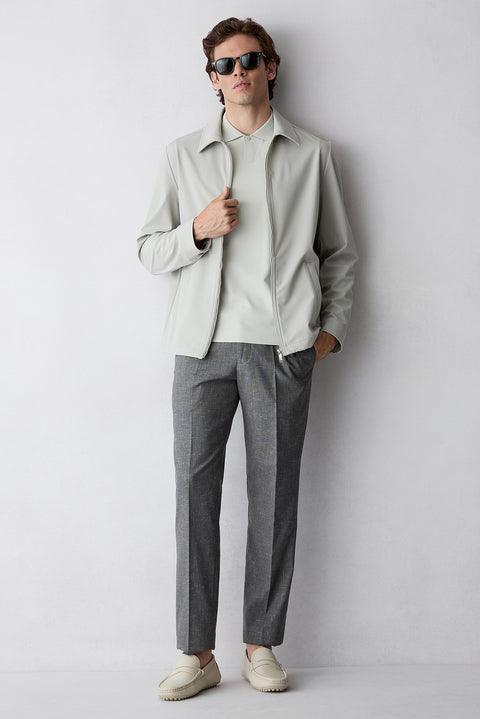 Dark Smoke Four Drop Relaxed Fit Linen Blend Classic Fabric Trousers