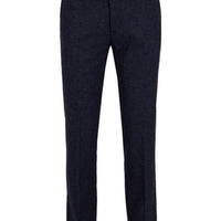 Mid Navy 4-Drop Relaxed Fit Linen Blend Classic Fabric Trousers