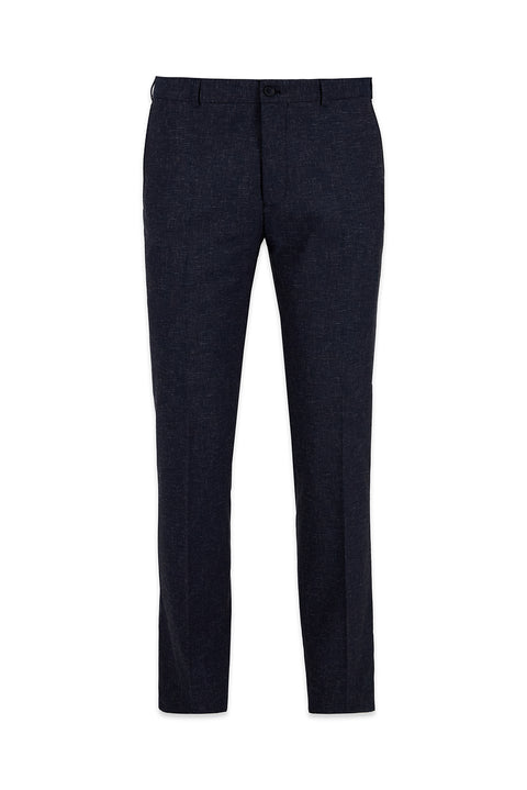 Medium Navy 7 Drop Slim Fit Linen Blend Classic Fabric Trousers