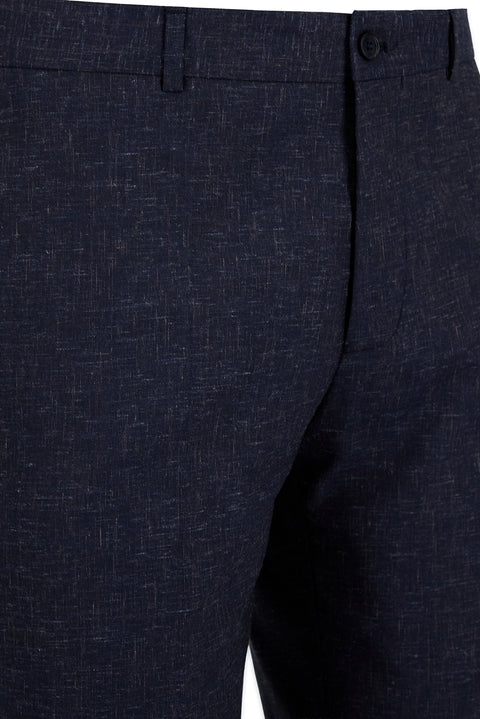 Mid Navy 4-Drop Relaxed Fit Linen Blend Classic Fabric Trousers