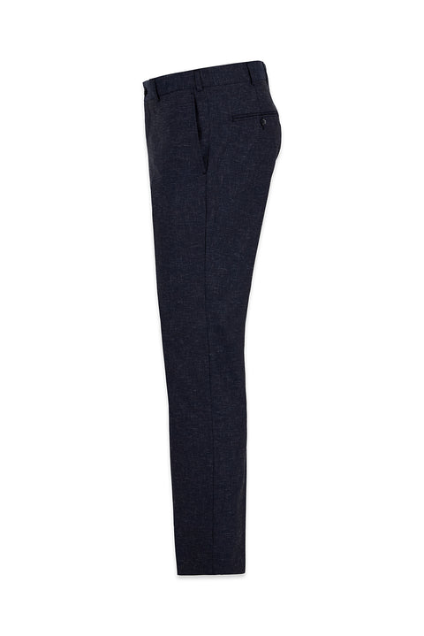 Medium Navy 7 Drop Slim Fit Linen Blend Classic Fabric Trousers