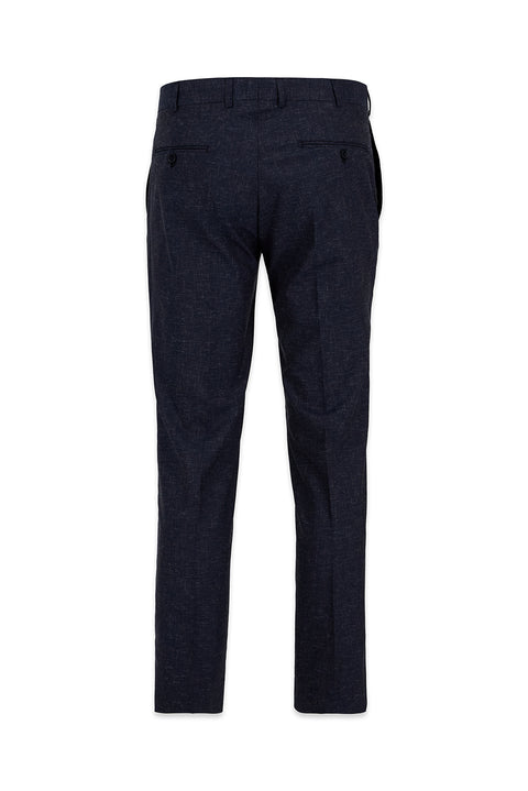 Orta Lacivert 6 Drop Regular Fit Standart Kesim Keten Karışımlı Klasik Kumaş Pantolon