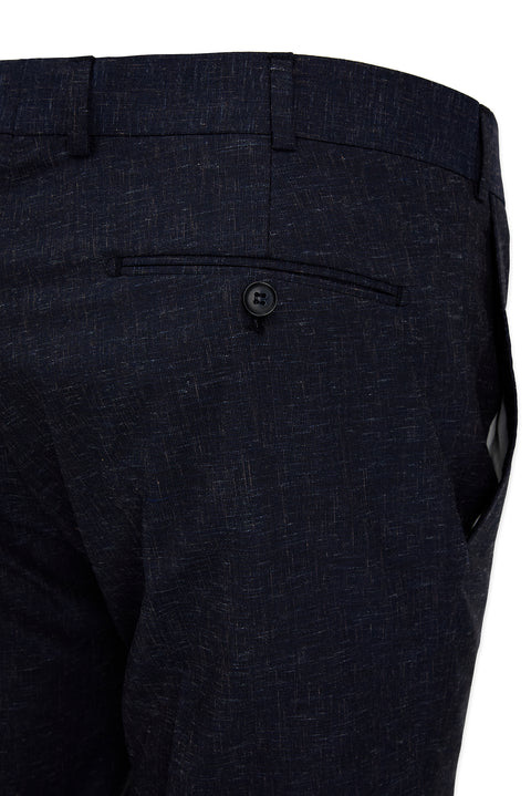 Orta Lacivert 6 Drop Regular Fit Standart Kesim Keten Karışımlı Klasik Kumaş Pantolon