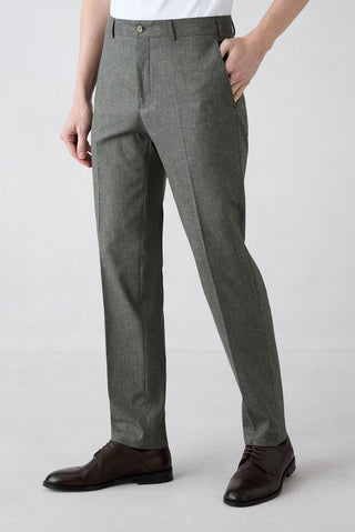  Orta Haki 7 Drop Slim Fit Dar Kesim Keten Karışımlı Klasik Kumaş Pantolon