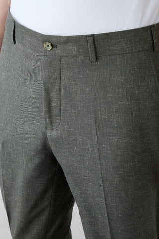  Orta Haki 7 Drop Slim Fit Dar Kesim Keten Karışımlı Klasik Kumaş Pantolon