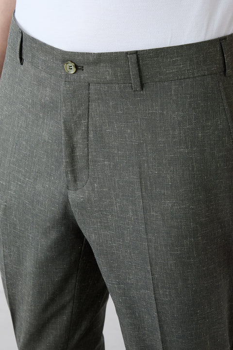 Orta Haki 7 Drop Slim Fit Dar Kesim Keten Karışımlı Klasik Kumaş Pantolon