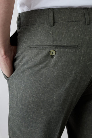  Orta Haki 7 Drop Slim Fit Dar Kesim Keten Karışımlı Klasik Kumaş Pantolon