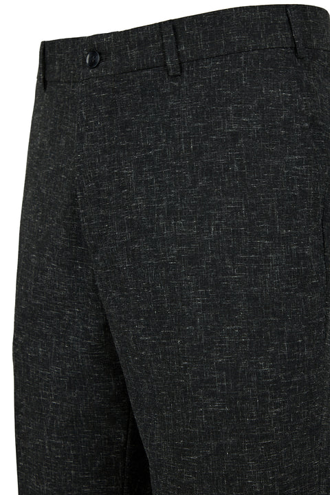 Dark Anthracite 7 Drop Slim Fit Narrow Cut Linen Blend Classic Fabric Trousers