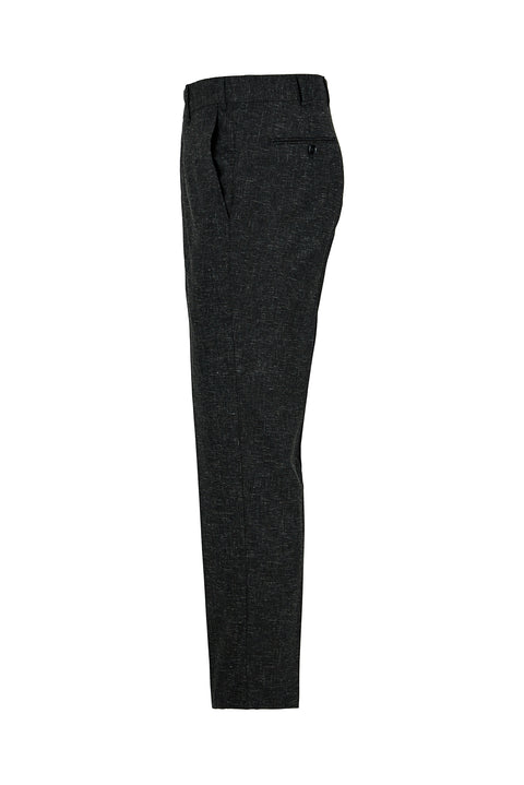 Koyu Antrasit 4 Drop Relaxed Fit Rahat Kesim Keten Karışımlı Klasik Kumaş Pantolon