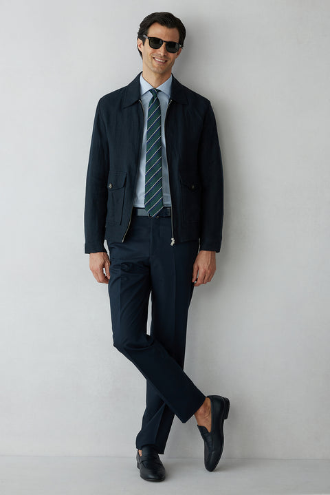 Medium Navy 7 Drop Slim Fit Classic Fabric Trousers