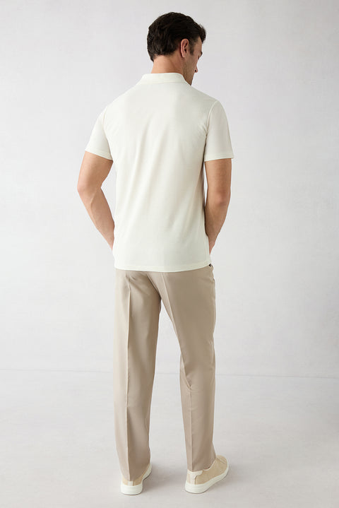 Light Beige 6-Drop Regular Fit Standard Cut Classic Fabric Trousers