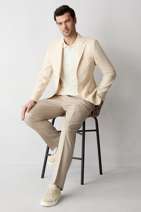 Light Beige 7 Drop Slim Fit Classic Fabric Trousers