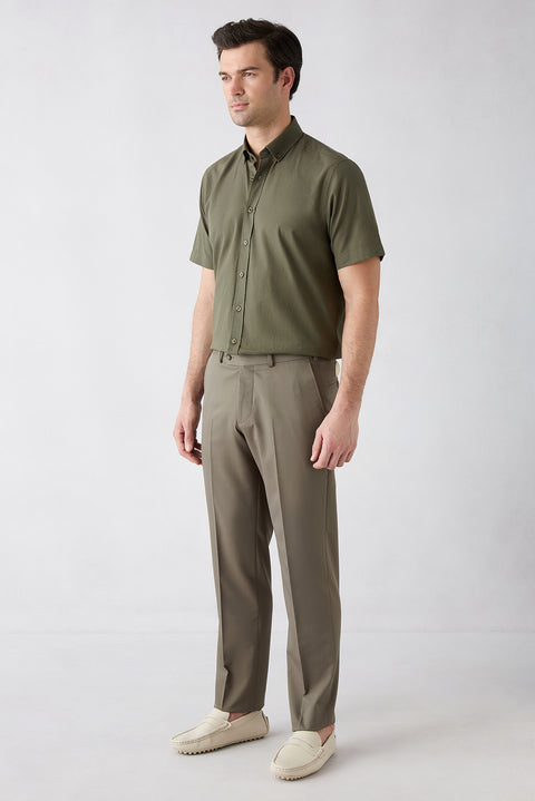 Orta Haki 4 Drop Relaxed Fit Rahat Kesim Klasik Kumaş Pantolon