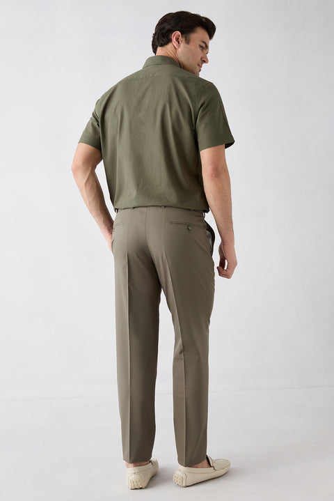 Orta Haki 4 Drop Relaxed Fit Rahat Kesim Klasik Kumaş Pantolon