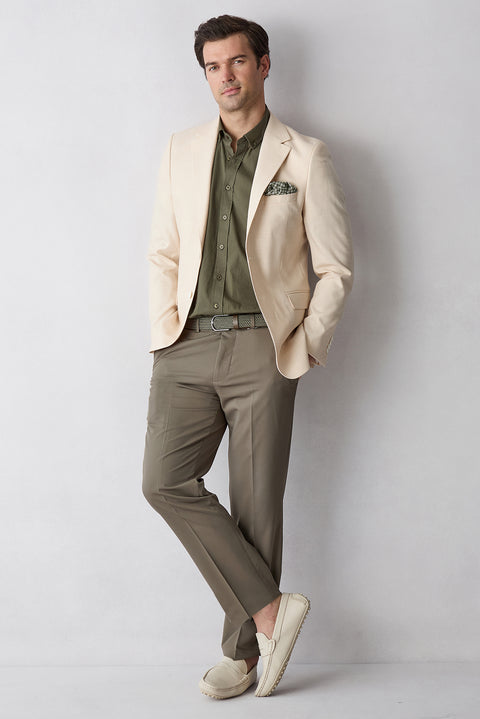 Medium Khaki 6-Drop Regular Fit Classic Fabric Trousers