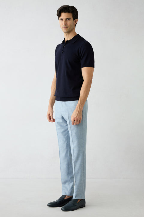 Light Blue 6 Drop Regular Fit Standard Cut Straight Classic Trousers