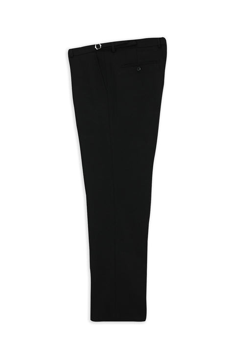 Black 4-Drop Relaxed Fit Classic Pants with Buckle, Wool and Flannel
