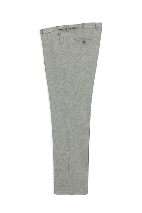 Medium Grey 4 Drop Relaxed Fit Classic Wool Flannel Trousers with Buckle