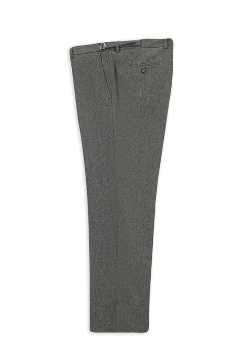Medium Gray 4-Drop Relaxed Fit Classic Wool Flannel Trousers with Buckle