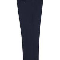 Dark Navy 4-Drop Relaxed Fit Classic Wool Flannel Trousers with Buckle