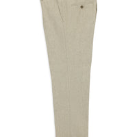 Medium Beige 4-Drop Relaxed Fit Classic Wool Flannel Trousers with Buckle