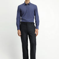 Medium Anthracite 4-Drop Relaxed Fit Classic Wool Flannel Trousers with Buckle
