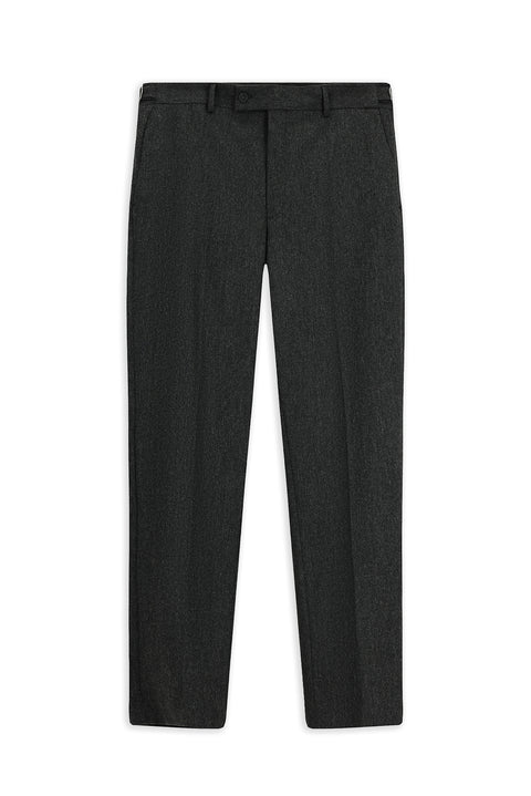 Medium Anthracite 4-Drop Relaxed Fit Classic Wool Flannel Trousers with Buckle