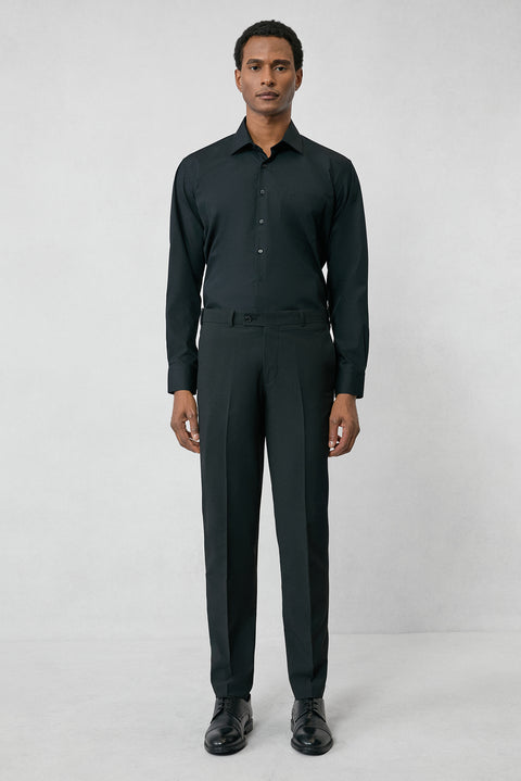 Black 6 Drop Regular Fit Standard Cut Classic Fabric Trousers