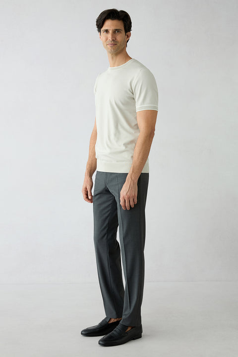 Orta Füme 7 Drop Slim Fit Dar Kesim Yünlü Klasik Kumaş Pantolon
