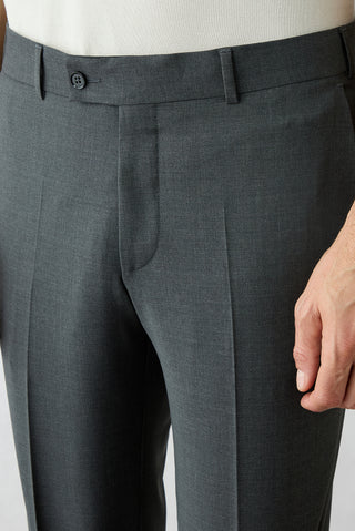  Orta Füme 7 Drop Slim Fit Dar Kesim Yünlü Klasik Kumaş Pantolon