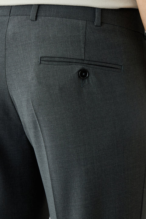 Orta Füme 7 Drop Slim Fit Dar Kesim Yünlü Klasik Kumaş Pantolon
