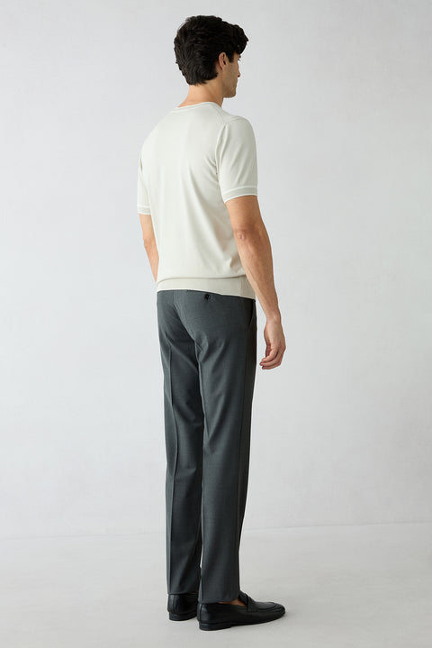 Orta Füme 7 Drop Slim Fit Dar Kesim Yünlü Klasik Kumaş Pantolon