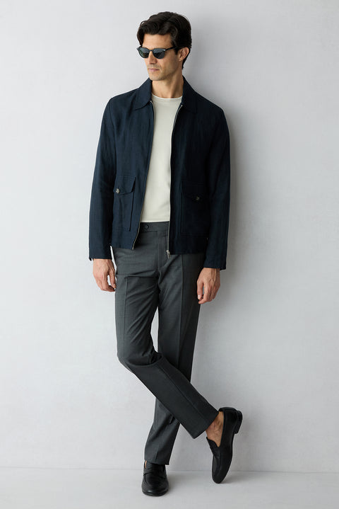 Orta Füme 7 Drop Slim Fit Dar Kesim Yünlü Klasik Kumaş Pantolon