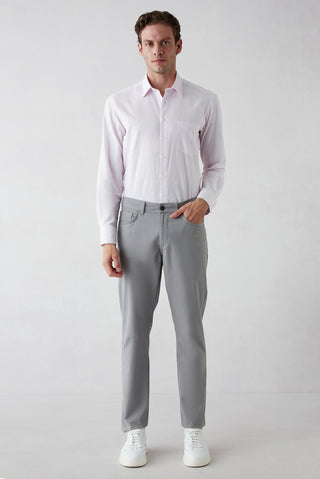  Açık Gri Relaxed Fit Rahat Kesim Likralı 5 Cep Kanvas / Chino Pantolon