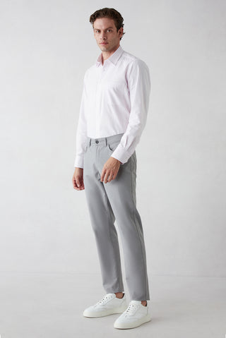  Açık Gri Regular Fit Standart Kesim Likralı 5 Cep Kanvas / Chino Pantolon