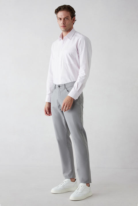Light Grey Regular Fit Standard Cut Canvas / Chino Trousers